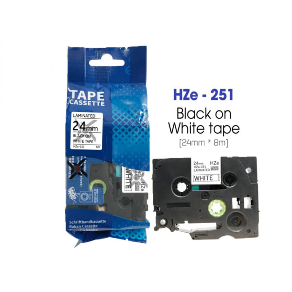 nhan in sieu deo hze fx251 24mm x 8m chu den tren nen trang