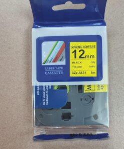Nhãn in Siêu Dính CZe-S631 | 12mm x 8m | Chữ Đen trên nền Vàng