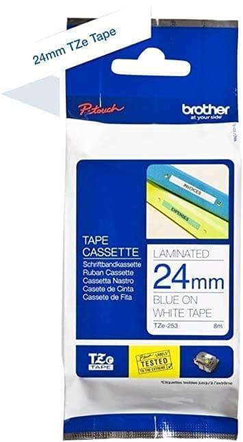 Nhãn in Brother TZe-253 | 24mm x 8m | Chữ Xanh trên nền Trắng 1 Nhãn in Brother TZe-253 | 24mm x 8m | Chữ Xanh trên nền Trắng