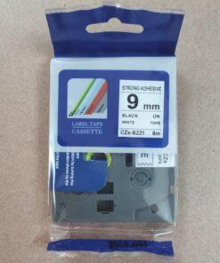 Nhãn in Siêu Dính CZe-S221 | 9mm x 8m | Chữ Đen trên nền Trắng