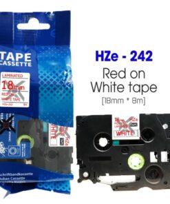 Nhãn in HZe-242 | 18mm x 8m | Chữ Đỏ trên nền Trắng