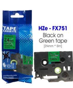 Nhãn in Siêu Dẻo HZe-FX751 | 24mm x 8m | Chữ Đen trên nền Xanh lá