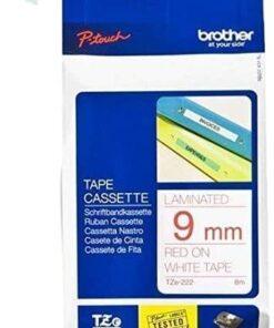 Nhãn in Brother TZe-222 | 9mm x 8m | Chữ Đỏ trên nền Trắng