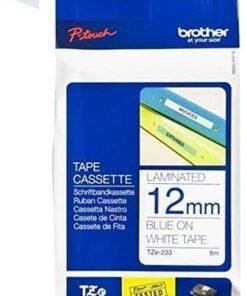 Nhãn in Brother TZe-233 | 12mm x 8m | Chữ Xanh trên nền Trắng