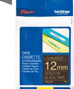 Nhãn in Brother TZe-334 | 12mm x 8m | Chữ Vàng trên nền Đen