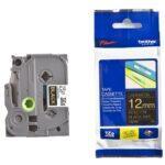 Nhãn in Brother TZe-334 | 12mm x 8m | Chữ Vàng trên nền Đen