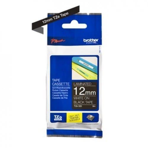 Nhãn in Brother TZe-335 | 12mm x 8m | Chữ Trắng trên nền Đen 8 Nhãn in Brother TZe-335 12mm x 8m chữ trắng nền đen — cassette chính hãng