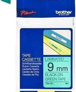 Nhãn in Brother TZe-721 | 9mm x 8m | Chữ Đen trên nền Xanh lá