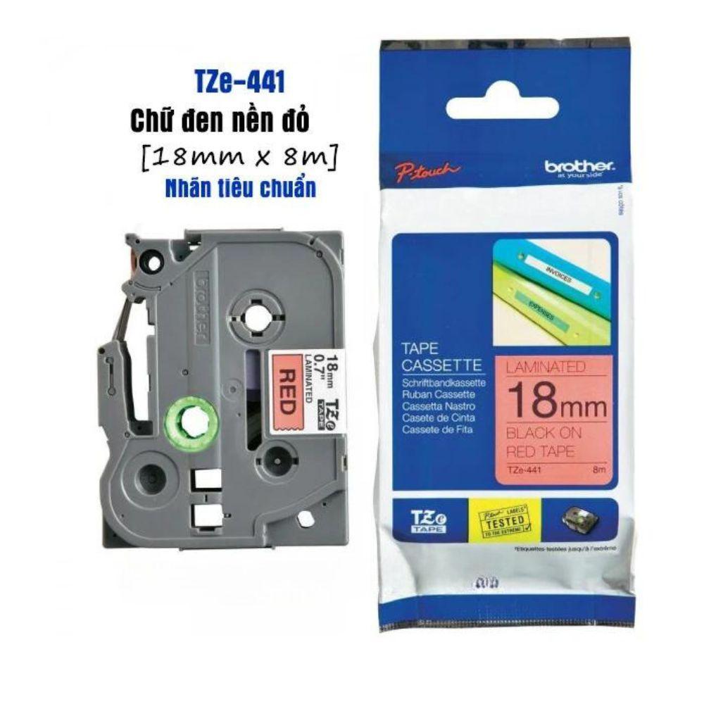 Nhãn in Brother Siêu Dẻo TZe-FX441 | 18mm x 8m | Chữ Đen trên nền Đỏ
