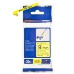 Nhãn in Brother Siêu Dẻo TZe-FX621 | 9mm x 8m | Chữ Đen trên nền Vàng