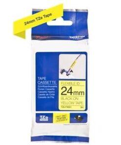 Nhãn in Brother Siêu Dẻo TZe-FX651 | 24mm x 8m | Chữ Đen trên nền Vàng