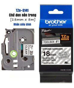 Nhãn in Brother Siêu Dính TZe-S141 | 18mm x 8m | Chữ Đen trên nền Trong