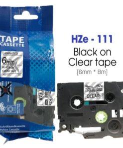 Nhãn in HZe-111 | 6mm x 8m | Chữ Đen trên nền Trong