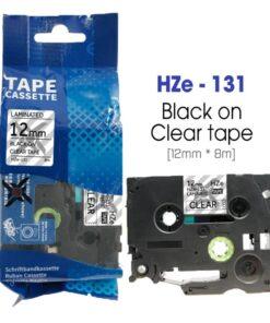 Nhãn in HZe-131 | 12mm x 8m | Chữ Đen trên nền Trong
