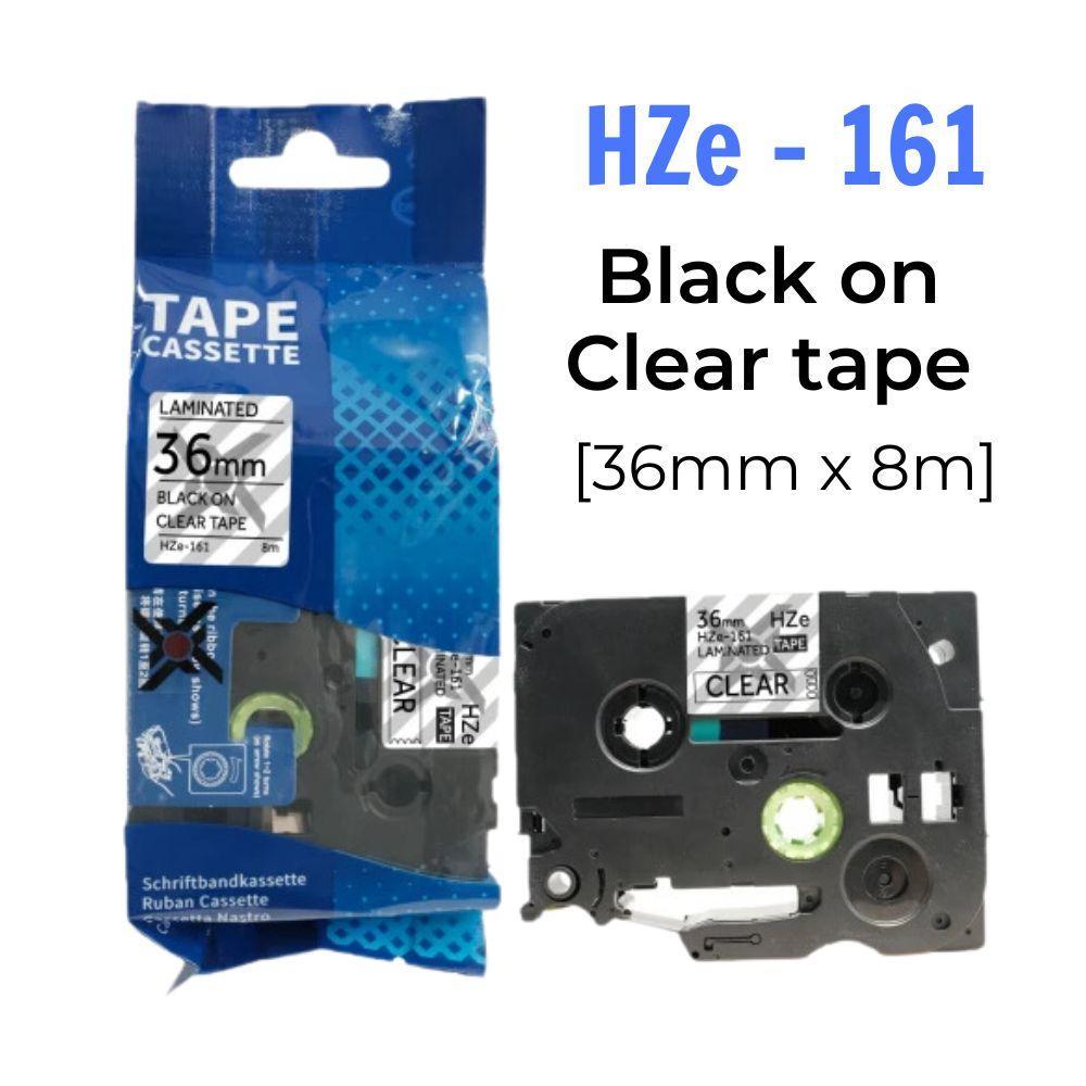 Nhãn in HZe-161 | 36mm x 8m | Chữ Đen trên nền Trong Suốt 1 Nhãn in HZe-161 | 36mm x 8m | Chữ Đen trên nền Trong Suốt