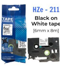 Nhãn in HZe-211 | 6mm x 8m | Chữ Đen trên nền Trắng