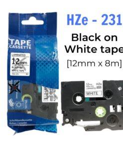Nhãn in HZe-231 | 12mm x 8m | Chữ Đen trên nền Trắng