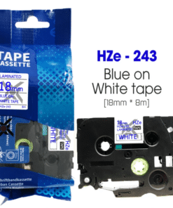 Nhãn in HZe-243 | 18mm x 8m | Chữ Xanh trên nền Trắng