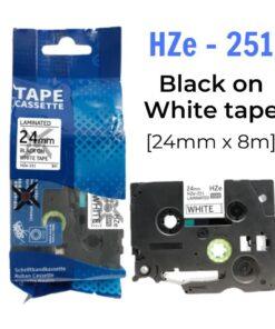 Nhãn in HZe-251 | 24mm x 8m | Chữ Đen trên nền Trắng
