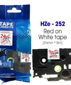 Nhãn in HZe-252 | 24mm x 8m | Chữ Đỏ trên nền Trắng