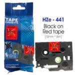 Nhãn in HZe-441 | 18mm x 8m | Chữ Đen trên nền Đỏ