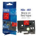 Nhãn in HZe-451 | 24mm x 8m | Chữ Đen trên nền Đỏ