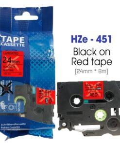 Nhãn in HZe-451 | 24mm x 8m | Chữ Đen trên nền Đỏ