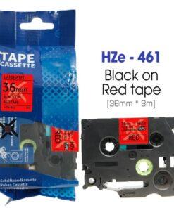 Nhãn in HZe-461 | 36mm x 8m | Chữ Đen trên nền Đỏ