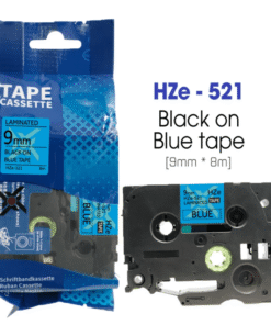 Nhãn in HZe-521 | 9mm x 8m | Chữ Đen trên nền Xanh dương