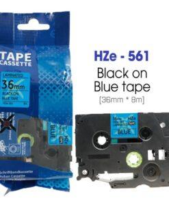 Nhãn in HZe-561 | 36mm x 8m | Chữ Đen trên nền Xanh dương