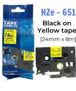 Nhãn in HZe-651 | 24mm x 8m | Chữ Đen trên nền Vàng
