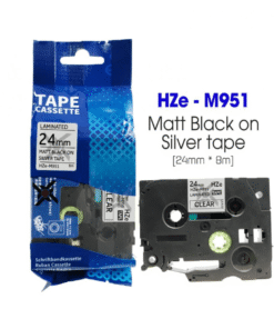 Nhãn in HZe-M951 | 24mm x 8m | Chữ Đen trên nền Bạc
