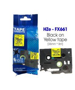 Nhãn in Siêu Dẻo HZe-FX661 | 36mm x 8m | Chữ Đen trên nền Vàng