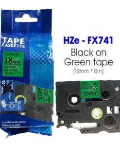 Nhãn in Siêu Dẻo HZe-FX741 | 18mm x 8m | Chữ Đen trên nền Xanh lá