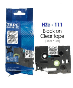Nhãn in Siêu Dính HZe-S111 | 6mm x 8m | Chữ Đen trên nền Trong