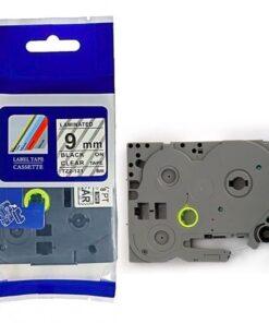 Nhãn in TZ2-121 | 9mm x 8m | Chữ Đen trên nền Trong