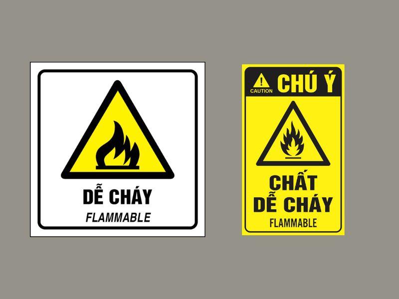 10 ứng dụng nhãn màu vàng trong công nghiệp 12 Nhãn dán màu vàng cảnh báo chất dễ cháy