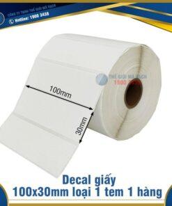 Decal giấy in mã vạch 100x30mm loại 1 tem 1 hàng