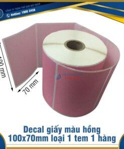Decal giấy in mã vạch 100x70mm màu hồng