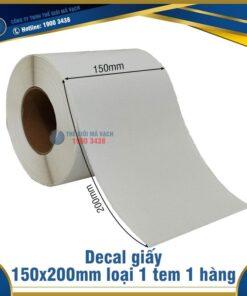 Decal giấy in mã vạch 150x200mm loại 1 tem 1 hàng