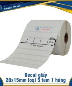 Decal giấy in mã vạch 20x15mm loại 5 tem 1 hàng