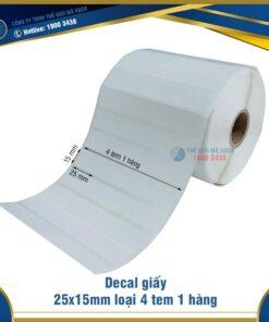 Decal giấy in mã vạch 25x15mm loại 4 tem 1 hàng