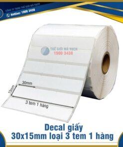 Decal giấy in mã vạch 30x15mm loại 3 tem 1 hàng