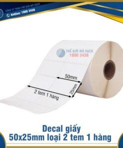 Decal giấy in mã vạch 50x25mm loại 2 tem 1 hàng