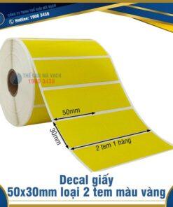 Decal giấy in mã vạch 50x30mm màu vàng 2 tem 1 hàng