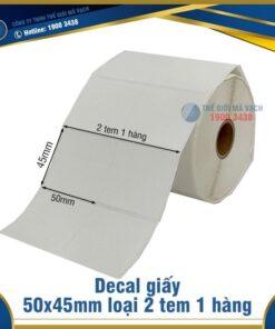 Decal giấy in mã vạch 50x45mm loại 2 tem 1 hàng
