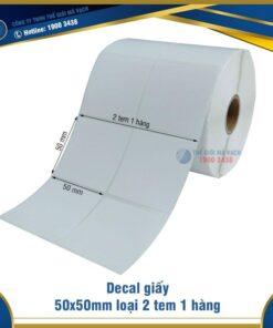 Decal giấy in mã vạch 50x50mm loại 2 tem 1 hàng