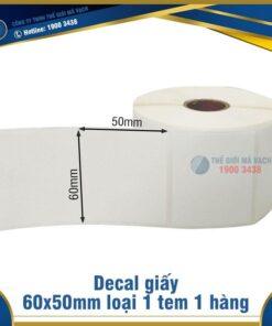 Decal giấy in mã vạch 60x50mm loại 1 tem 1 hàng