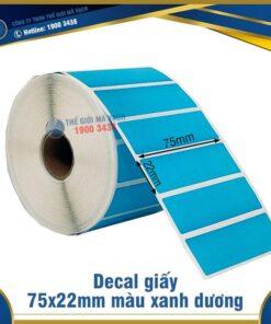 Decal giấy in mã vạch 75x22mm màu xanh dương