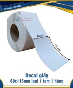 Decal giấy in mã vạch 80x115mm loại 1 tem 1 hàng
